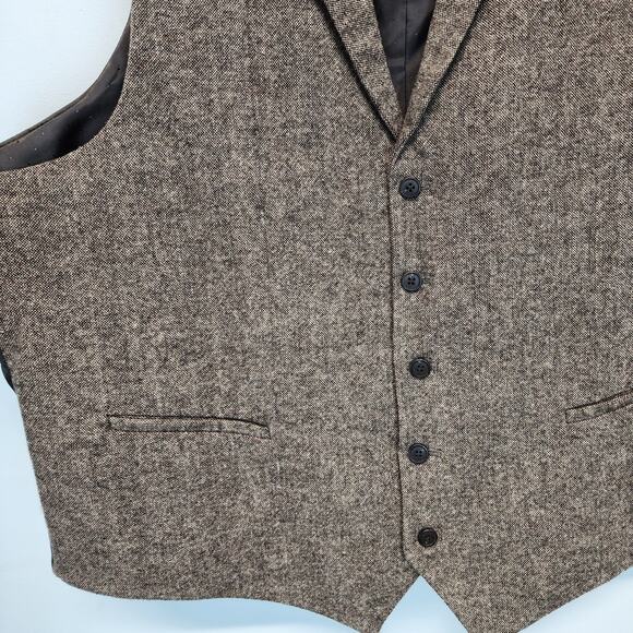 Madison Wool Vest Waistcoat Mens XXL Brown Pockets Button Front Western Business - Picture 3 of 8
